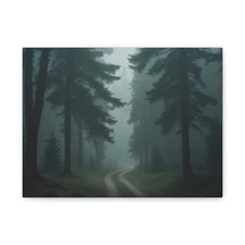 Misty Pine Forest Path Canvas | Matte Stretched Wall Art 1.25"