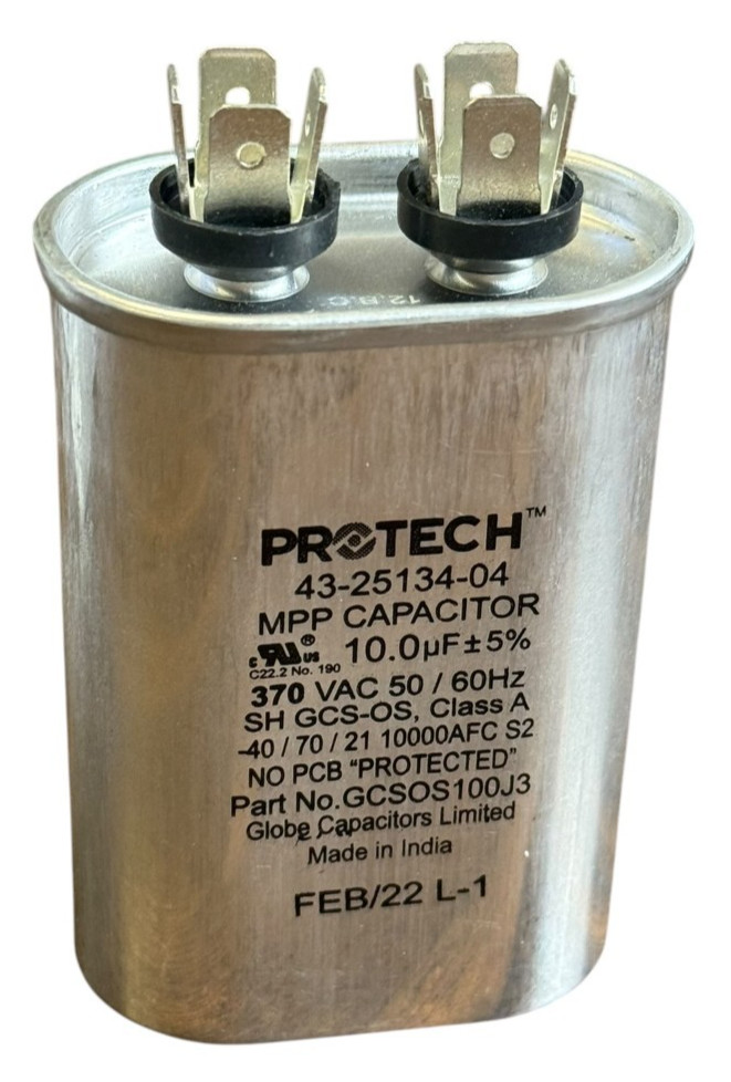 Protech ML43-25134-04 10uF 370VAC Single Oval Motor Run Capacitor NOS