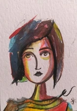 ACEO  Original  Painting Surreal Abstract Portrait Face  Expression Jess Russell