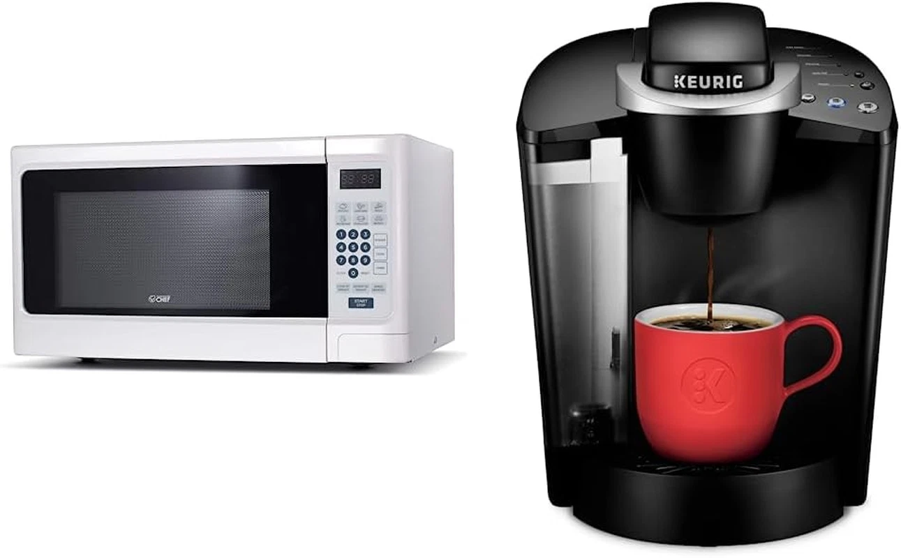 Compact Microwave & Keurig K-Classic Coffee Maker Combo - White & Black