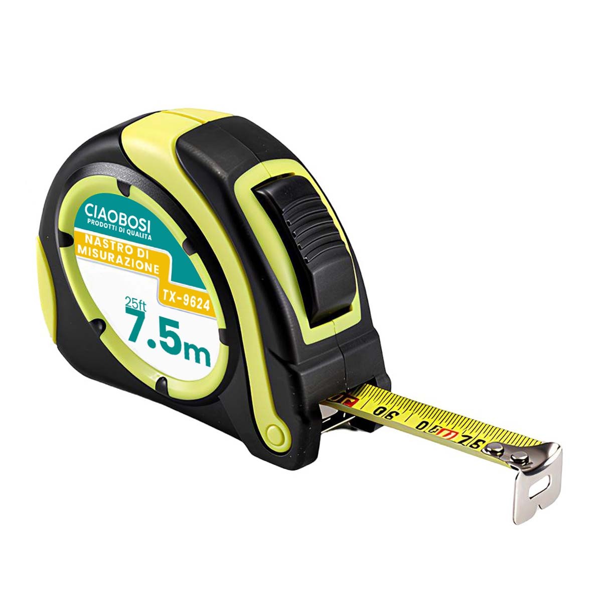 Mètre ruban 7,5m Avizar antichoc avec boîtier jaune et noir très robuste