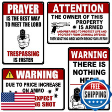 4 Pack Funny No Trespassing Gun Signs Private Property Metal 8x12 In