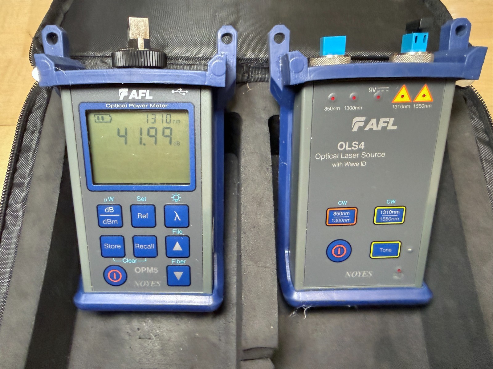 AFL Noyes OPM5 Optical Power Meter OLS4 Laser Source Fiber Optic Loss Test Set