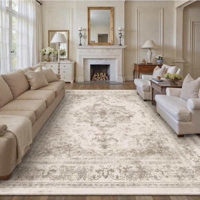 Teppich Wohnzimmer Rutschfest Vintage Retro 240x300cm beige Mikrofaser