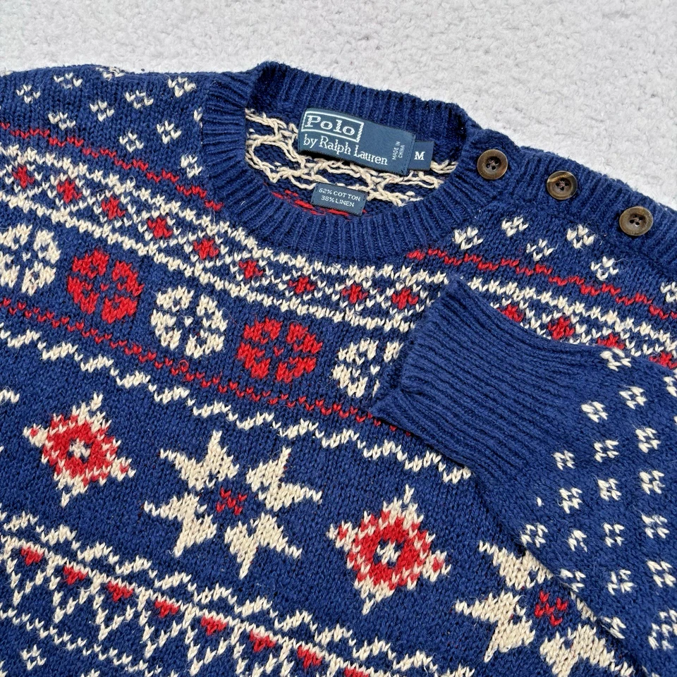 De Colección Polo Ralph Lauren Suéter Nórdico Isla Justa Mezcla de Lino Copo de Nieve Mujeres S/M Foto 2 de 4