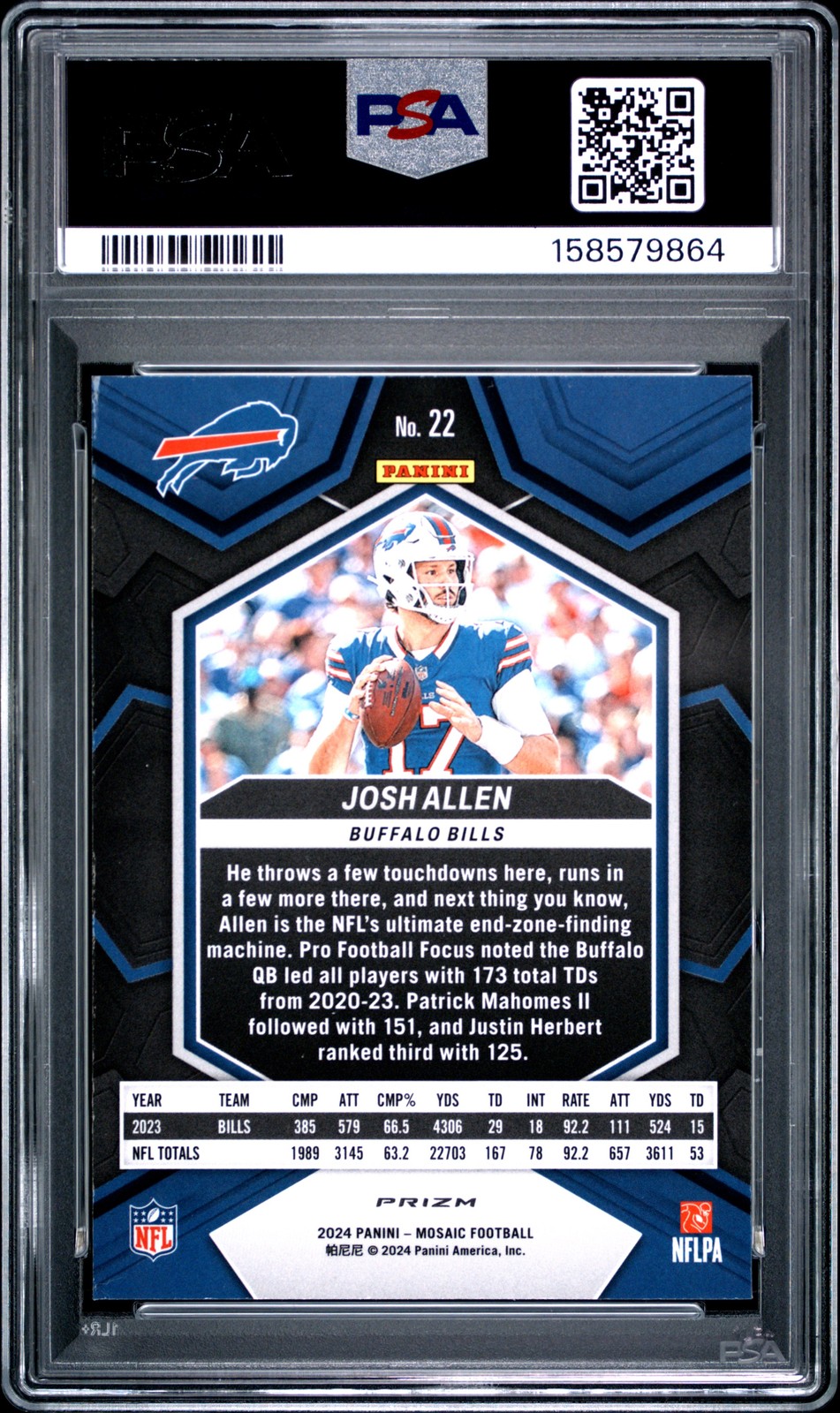 2024 PANINI MOSAIC RED SPARKLE #22 JOSH ALLEN PSA 8 view 2