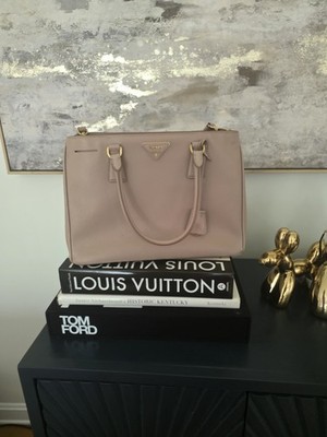 Authentic Prada Galleria Saffiano Leather Medium Tote Bag Cammeo Nude Pink Gold 