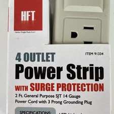 Hft 4 Outlet Power Strip With On/Off Switch 2' Cord 14 Gauge 15A 125V 1875W