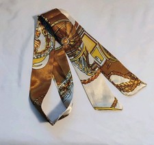 Women's Long Skinny Scarf Cream with Browns and Gold Colors Purse Hair Multi-Use