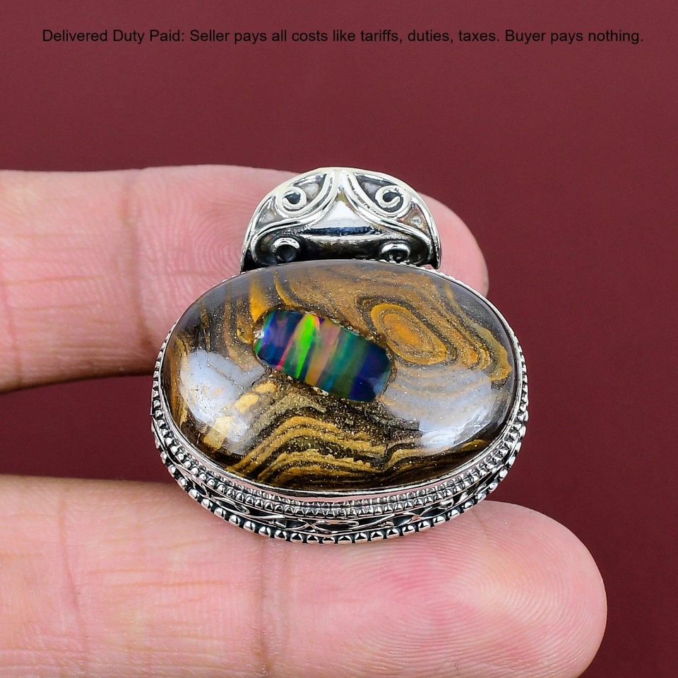 Винтажная подвеска ювелирные изделия серебро этопийский опал валун опал драгоценный камень - Изображение 2 из 4