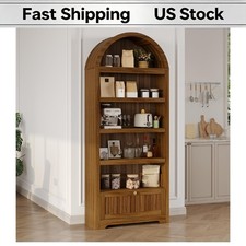 Premium Handles Arched Bookcase 72 Inch Drawer Adjustable Shelves Wood Storage