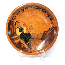 Vintage Norwegian Folk Art Hand-Painted Wooden Plate Rosemaling Style