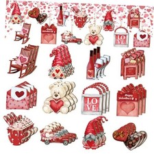Pcs Valentine's Day Tree Ornaments Wooden Red Pink Valentine 36 Lovely