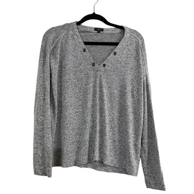 Rails Leigh Melange Grey Studded Women's Long Sleeve V-Neck Size M