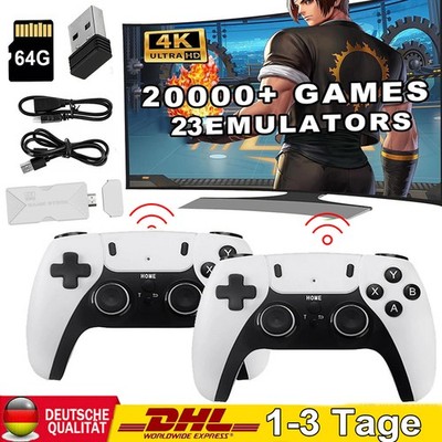20000+ Wireless 4K HD Videospielkonsole Retro Spiele TV Stick 64GB mit 2Gamepad