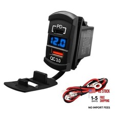 Blue USB Quick Charger QC 3.0 and Type C Socket Rocker Switch - Type C