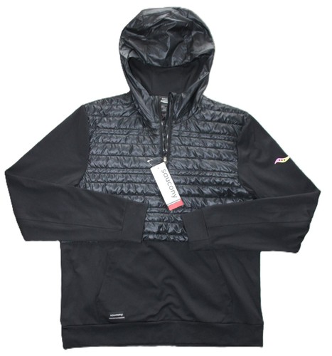 Saucony Jacket Mens Medium Black Hooded 1/2 Zip Insulated Running Windbreaker
