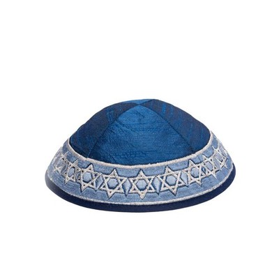 Blue Magen David Star Kippah Yamaka - Embroidered Yair Design YME-14B