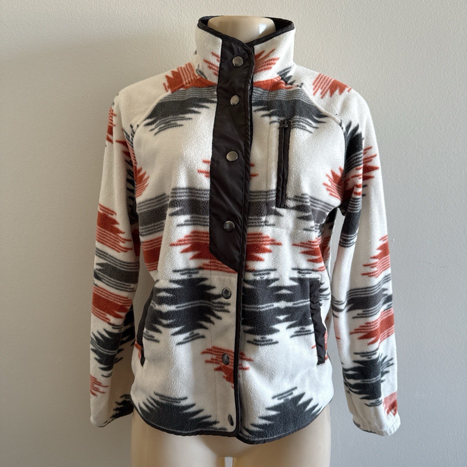 Aztec Western Southwestern Snap Button Closure Fleece Jacket Top Size Small