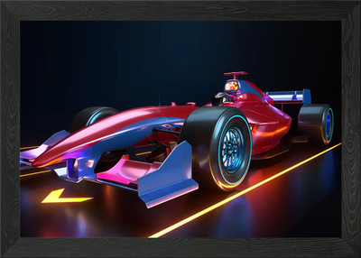Rennwagen rast entlang gerahmtes Wandbild Poster Leinwanddruck Bild