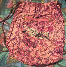 Zumba Pink Abstract Unisex Dance Tote Drawstring Bag with Front Zipper Pocket