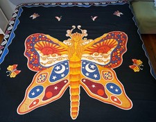 Hand loomed Fairy Butterfly Sun & Moon Tapestry Bed Wall India 85” X 102”