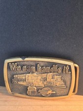 RARE VINTAGE UNION PACIFIC RAILROAD WE CAN HANDLE IT BTS BRASS BELT BUCKLE USA