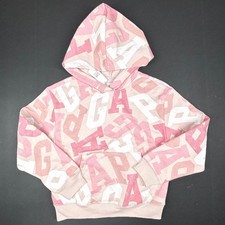 GAP Kids Allover Logo Pullover Hoodie Sweatshirt Pink Girls Large 10 Pocket NWT