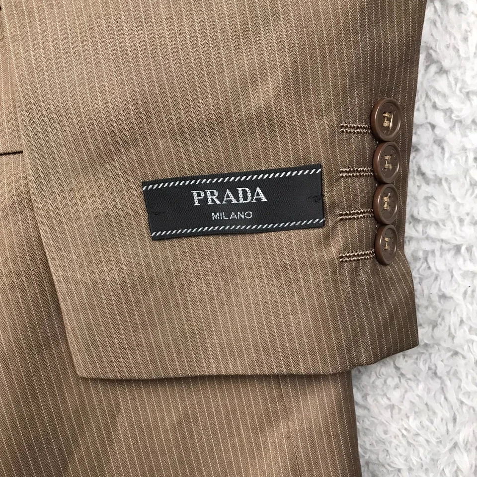 Prada Suit Jacket Mens IT 54/US 44 Brown Striped Wool Sport Coat Blazer Italy - Image 3 of 4