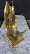 Vintage Large Brass Fish Statue Sculpture Nautical Sea Decor 12" Tall, 9 lbs.