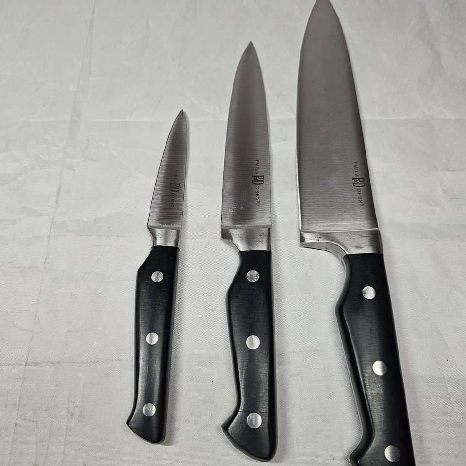 3 cuchillos de cocina PAULA DEEN totalmente forjados hoja de acero inoxidable Full Tang Foto 3 de 4