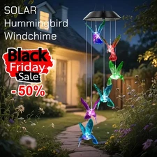Solar Hummingbird Wind Chimes, Color Changing Wind Chimes for festival Decor