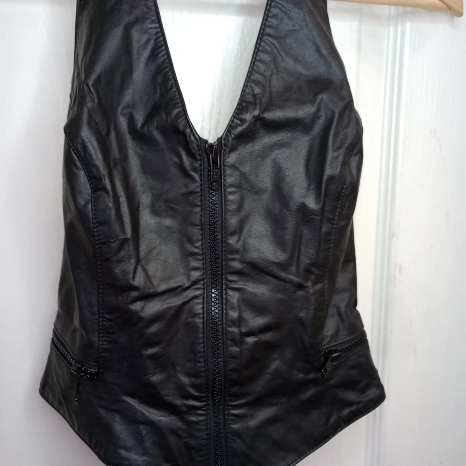 Wilsons Motociclista Cuero Halter Top Negro Cremallera Frontal Moto Corsé Estilo Mujer’s M Foto 3 de 4