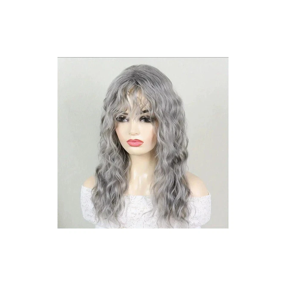 Кудрявый парик с челкой для женщин длинные водяные парики с челкой серый - Изображение 2 из 4
