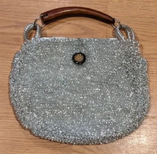 Deux Lux Plastic-Weave Silver Purse Bag  - 13.5" x 10"