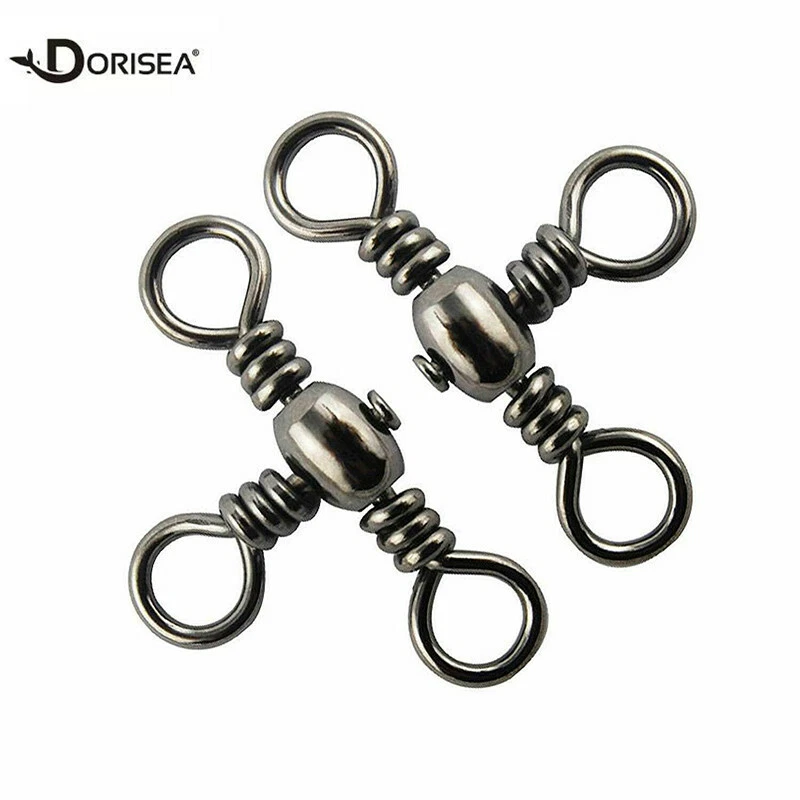 50/100 pcs 3 Way Swivels Cross Line Fishing Barrel Swivels T-Turn Connectors