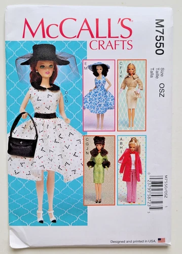 McCalls Sew Pattern 7550 Barbie Fashion Doll 11.5" Retro-Style Clothes UNCUT