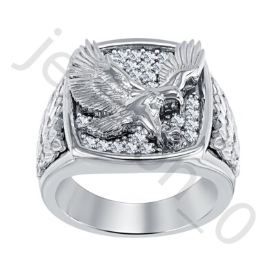 0.60 Ctw Lab Created Diamond 14K White Gold Over Wedding Eagle Men's Ring