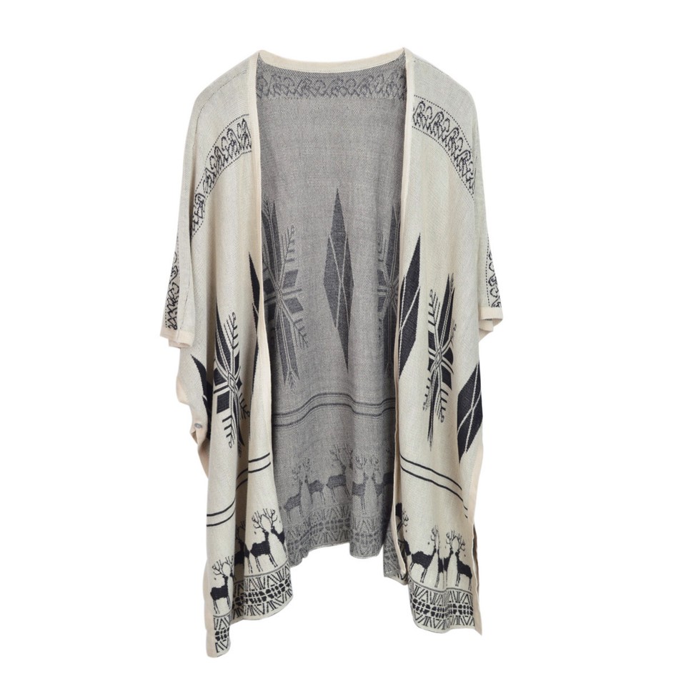Premium Women's Geometric Print Kimono Cardigan Blouse Poncho Sweater Top, V1 At Women's Clothing Store
