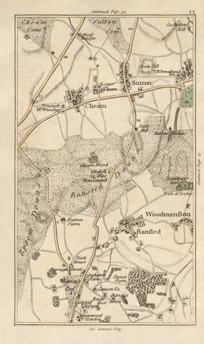 SUTTON Carshalton Cheam Woodmansterne Banstead Chipstead Ewell CARY 1786 map
