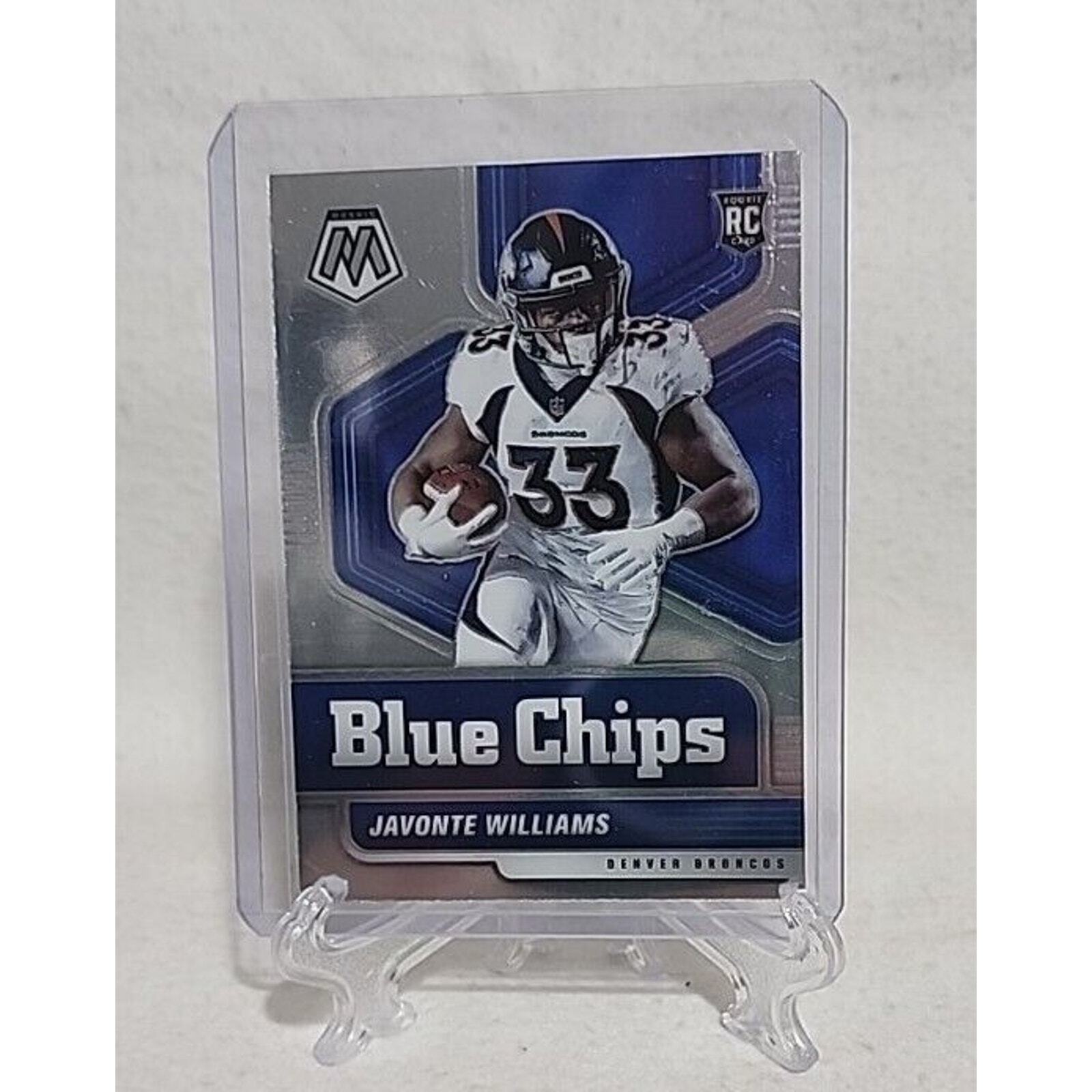 2021 Panini Mosaic Javonte Williams Blue Chips Silver Prizm RC Rookie #14