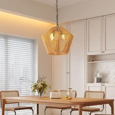 16.5'' Boho Hemp Rope LED Pendant Light Farmhouse Handwoven Ceiling Lamp Fixture