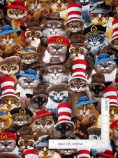 Cats Kitty Cat Animal Wearing Hats Cotton Fabric Timeless Treasures C3782 1.1 Yd