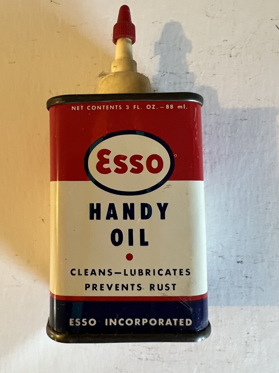 Vintage ESSO Handy Oil 3 oz Oiler Can Half Full 4.5” Tall - odd