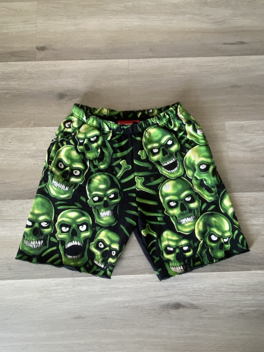 Supreme Skull Pile Shorts SS18 Size Small Black Green Sweat Denim 