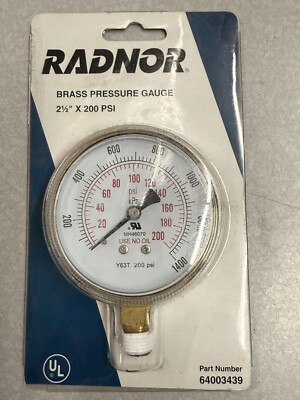 Radnor 2.5'' x 200 PSI, NPT Brass Pressure Gauge 64003439