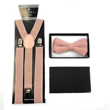 Velvet Pink Bow Tie & Suspender Set Tuxedo Wedding Formal Men's Accessories 