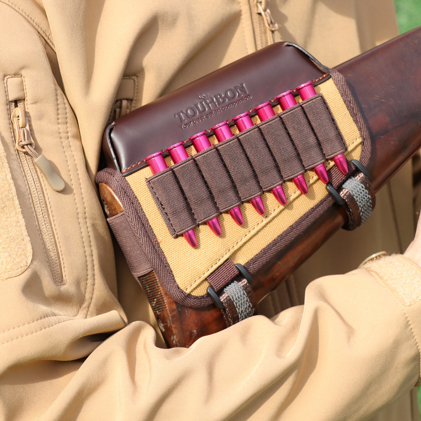TOURBON Canvas&Leather Cheek Rest Rifle Ammo Holder for Savage, Mosin