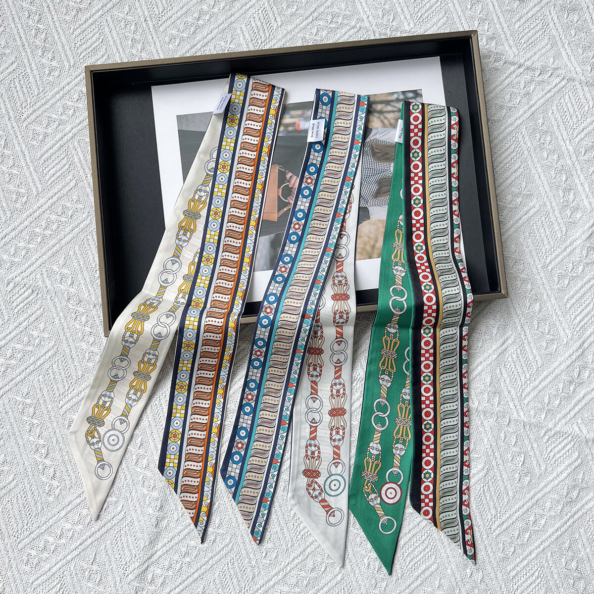 Mulberry Silk Scarf Ribbon Tribal Print Fashion Slim Head Band Neck Tie 86x5cm