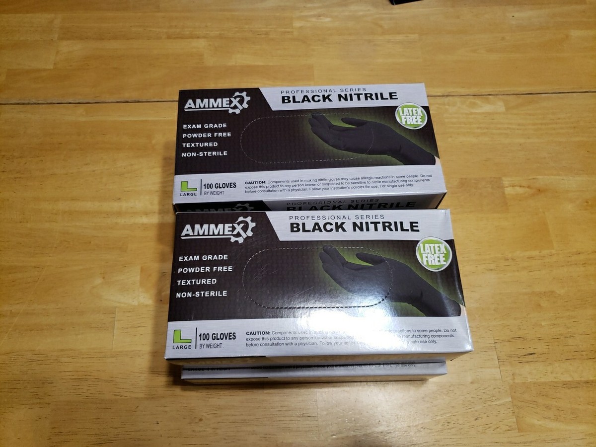 Powder Free Ammex Black Nitrile Gloves Large AMMEX X3 Industrial - Main Image